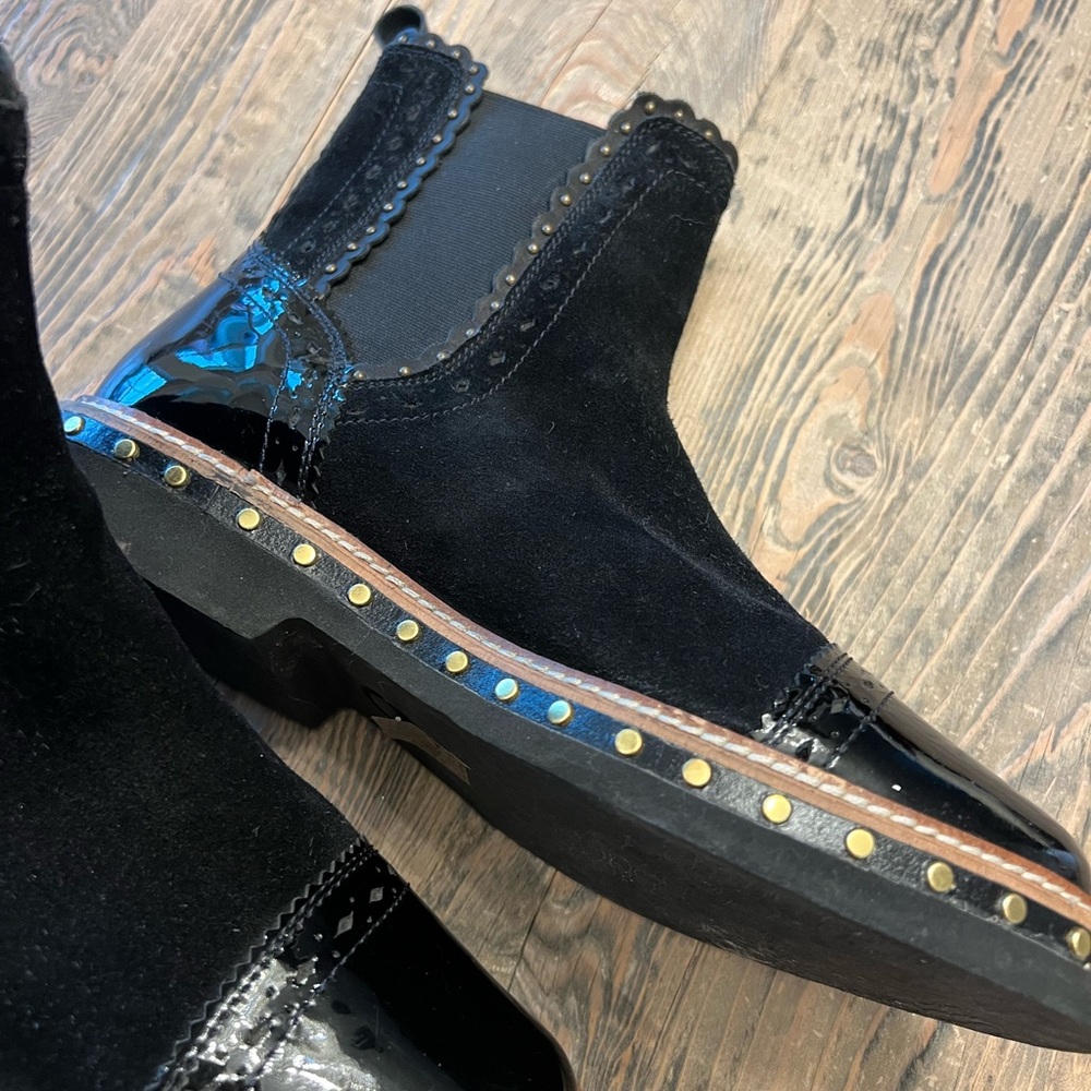 Free People Black Ankle Boots with gold studs
